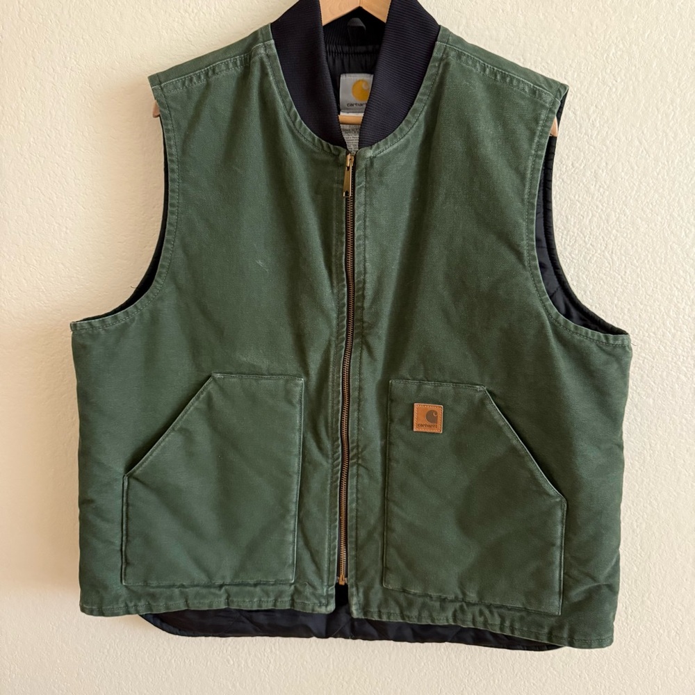 Carhartt Olive Green Zip-Front Work Vest Men’s Size XL